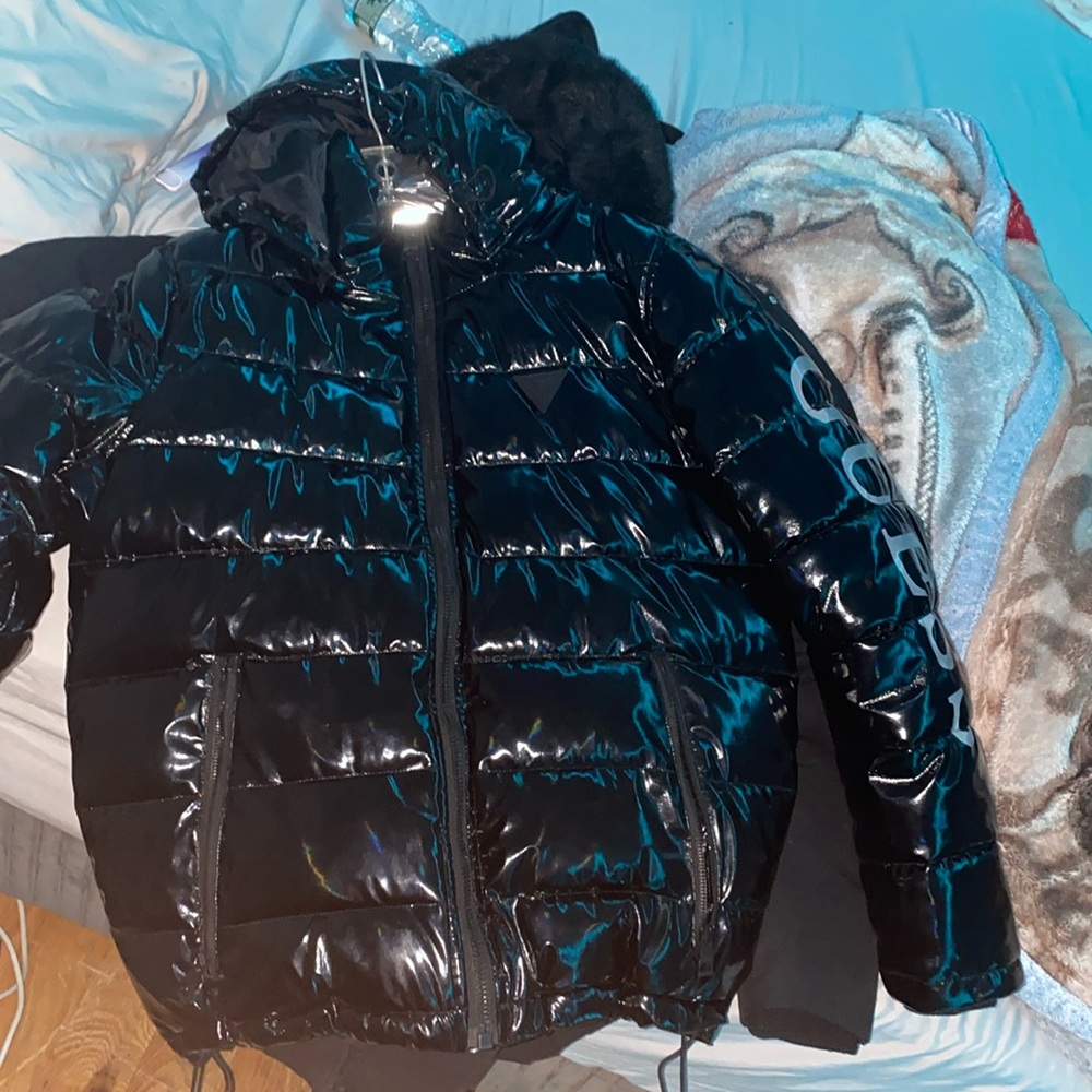 Guess jacket mens puffer shiny coat reflective very luxury and authentic